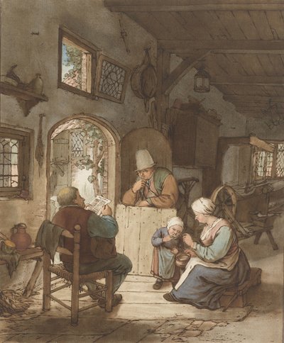 Avisleser i interiør av Cornelis Ploos van Amstel (signed by artist)