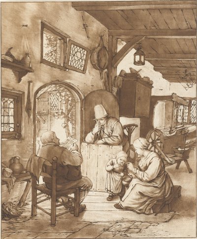 Avisleser i interiør av Cornelis Ploos van Amstel (signed by artist)