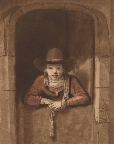 Boy Leaning over a Lower Door, 1763, publisert 1765. av Cornelis Ploos van Amstel
