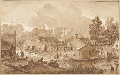 Landsbyutsikt med dam av Cornelis Ploos van Amstel
