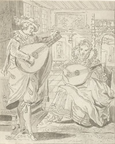 Lute som spiller herre og dame av Cornelis Ploos van Amstel