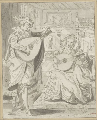 Lute som spiller herre og dame av Cornelis Ploos van Amstel