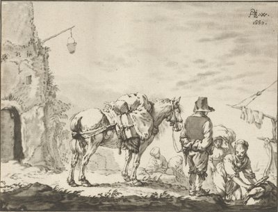 Mann med hest med vaskedame av Cornelis Ploos van Amstel