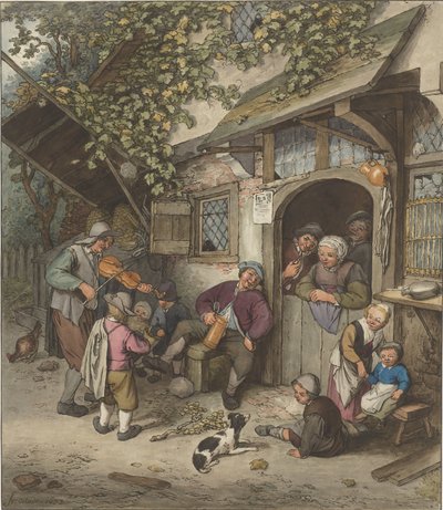 Spelemann foran et vertshus av Cornelis Ploos van Amstel