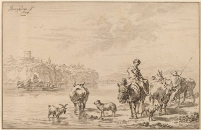 Kvinne sitter på et muldyr av Cornelis Ploos van Amstel