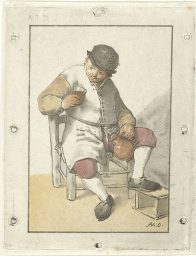 Sittende bonde med mugge av Cornelis Ploos van Amstel