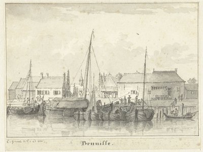 Utsikt over havnen i Bruinisse av Cornelis Pronk
