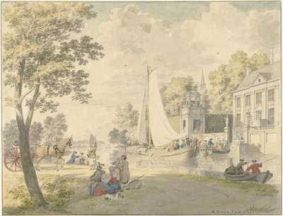 Sommerlandscene med lystskip av Cornelis Pronk
