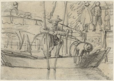 Mann og kvinne i en båt ved kysten av Cornelis Saftleven (attributed to)