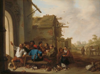Figurer før et Village Inn Et selskap med countryfolk av Cornelis Saftleven