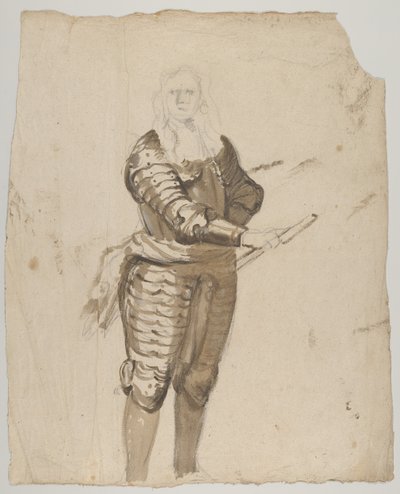 Studie av en stående sjef som holder en stav, verso..., tidlig på 1600- og midten av 1600-tallet. av Cornelis Schut I
