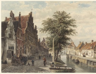 Utsikt over kanalen i Hasselt av Cornelis Springer