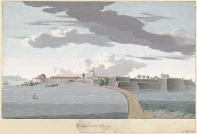 Fort Galle i Ceylon, sett fra landsiden Piento Gale of the Country Road (tittel på objekt) av Cornelis Steiger