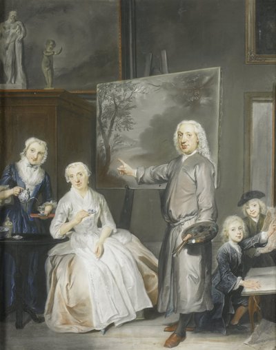 Landskapsmaleren Dirk Dalens III (1688-1753) med sin andre kone Maria Schaack (d. 1766) og barna Anna (født 1725), Willem (1737-60) og Jacobus (1741-63) av Cornelis Troost