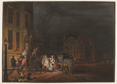 Et selskap fornemme herrers avreise etter en munter aftenfest av Cornelis Troost