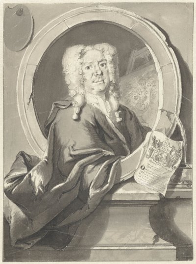 Portrett av Jacob Campo Weyerman i medaljong av Cornelis Troost