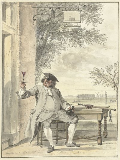 Hvilende rullator foran gjestgiveriet De Mosse Knip av Cornelis Troost