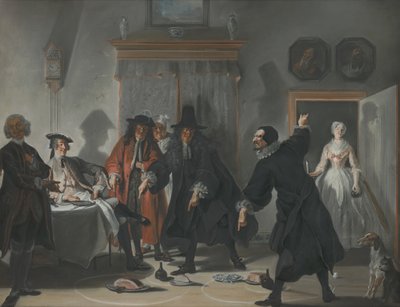 Matematikerne eller den unge damen som flyktet: Striden mellom doktorene Raasbollius og Urinaal, 1741 av Cornelis Troost