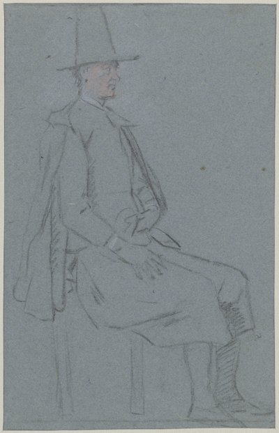 Sittende kvakksalver, profil til høyre, en hånd på låret av Cornelis Troost