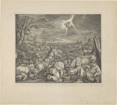 Abraham drar til Sikem / Bebudelse til hyrdene Royal Bible (serietittel) av Cornelis Visscher (II)