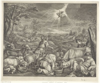 Abraham drar til Sikem / Bebudelse til hyrdene av Cornelis Visscher (II)