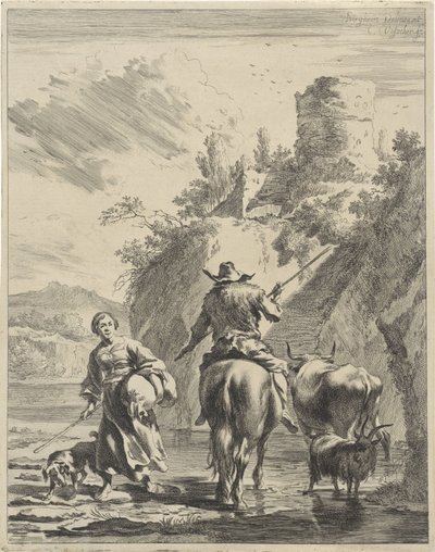 Hyrde og gjeterinne på en festning Bølgende landskap (serietittel) av Cornelis Visscher (II)