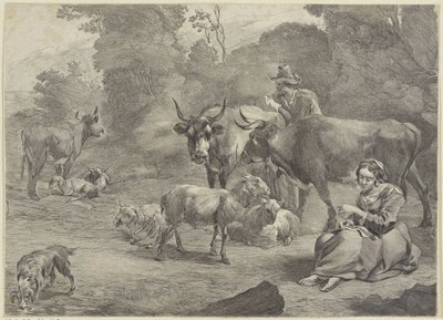 Landskap med en hyrde og en sy hyrde av Cornelis Visscher (II)