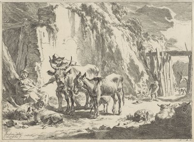 Landskap med en kvinne som mater barnet sitt Landskap (serietittel) av Cornelis Visscher (II)