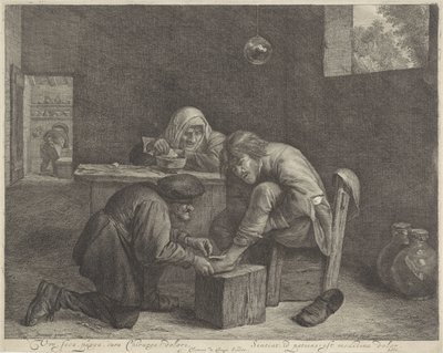 Mann hos en lege Fred, seca, purga, cura Kirurg! dolori (tittel på objekt) av Cornelis Visscher (II)