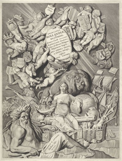 Titteltrykk for en serie med grever og grevinner av Holland, Zeeland og Vest-Friesland PRINSIPPER / HOLLANDIÆ, / ZELANDIÆ ET FRISIÆ, / (...) / PETRI SCRIVERII (tittel på objekt) Grever og grevinner av Holland, Zeeland og Vest-Friesland (serietittel) prins av Cornelis Visscher (II)