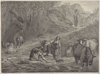 Vaskedamer og en gjeter ved vannkanten av Cornelis Visscher (II)
