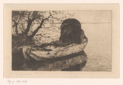Fortøyd robåt med kalesje av Cornelis Vreedenburgh (signed by artist)