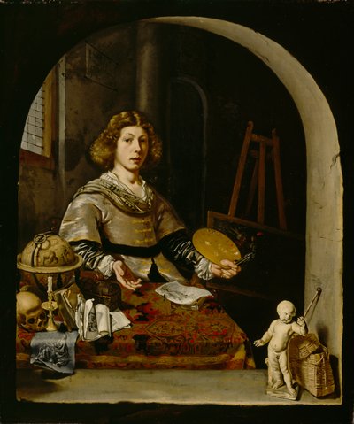 Kunstneren i hans atelier, ca. 1665-70 av Cornelis attr. to Bisschop