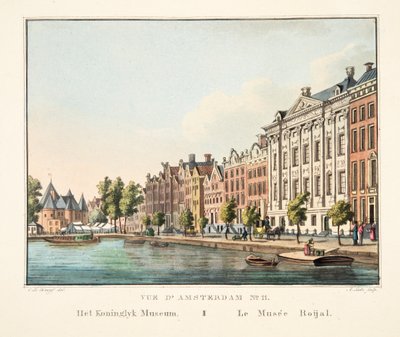 Vue d'Amsterdam No.11. Det kongelige museum. Le Musée Roijal, 1825 (håndfarget gravering) av Cornelis de Kruyff