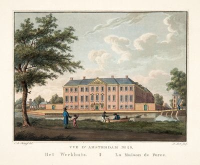 Utsikt over Amsterdam No.25. Het Werkhuis. La Maison de Force, 1825 (håndfarget gravering) av Cornelis de Kruyff