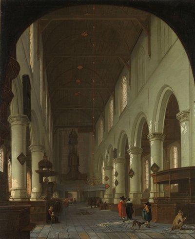 Interiør av Oude Kerk i Delft fra koret mot portalen av Cornelis de Man (attributed to)