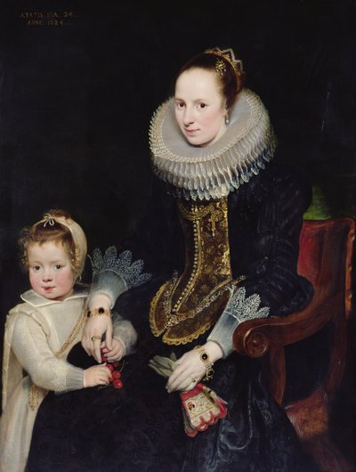 Portrett av en dame og hennes datter (olje på panel) av Cornelis de Vos