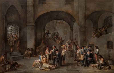 Å besøke fangene (Fra en syklus med de syv barmhjertighetsverkene). Rundt 1640 av Cornelis de Wael