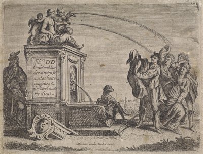 Gruppe mennesker ved fontenen Sjangerscener (serietittel) av Cornelis de Wael