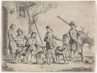 Jegere foran et vertshus Sjangerscener (serietittel) av Cornelis de Wael