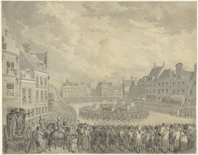 Banning i kommissærstyret av skytteroffiserene på Neude i Utrecht, 1786 av Cornelis van Cuylenburgh (II) (signed by artist)