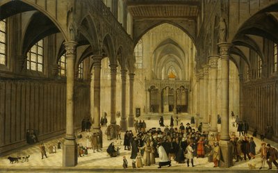 Kirkens interiør med Kristus som forkynner for en menighet av Cornelis van Dalem (attributed to)