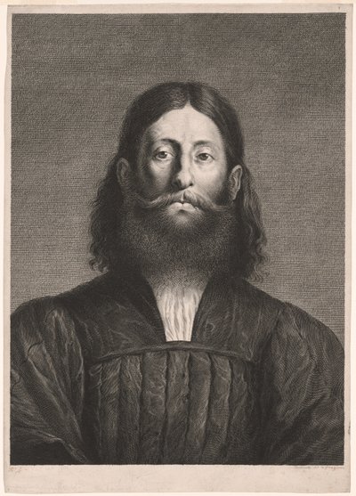 Portrait of a Bearded Man (såkalt portrett av Giorgione), fra Cabinet Reynst; Variarum imaginum a celeberrimis artificibus pictarum Caelaturae (Cabinet Reynst: Graveringer av forskjellige bilder malt av kjente kunstnere) av Cornelis van Dalen II