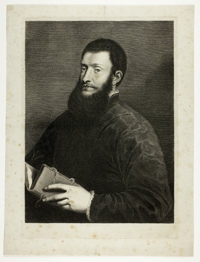 Portrett av poeten Pietro Aretino, fra Cabinet Reynst; Variarum imaginum a celeberrimis artificibus pictarum Caelaturae (Cabinet Reynst: Graveringer av forskjellige bilder malt av kjente kunstnere) av Cornelis van Dalen II