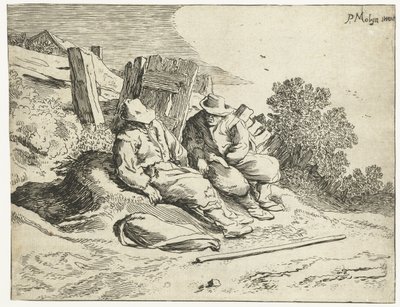 Bønder ved siden av veien Fire landskap (serietittel) av Cornelis van Kittensteyn (attributed to)