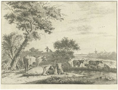 Landskap med kyr av Cornelis van Noorde