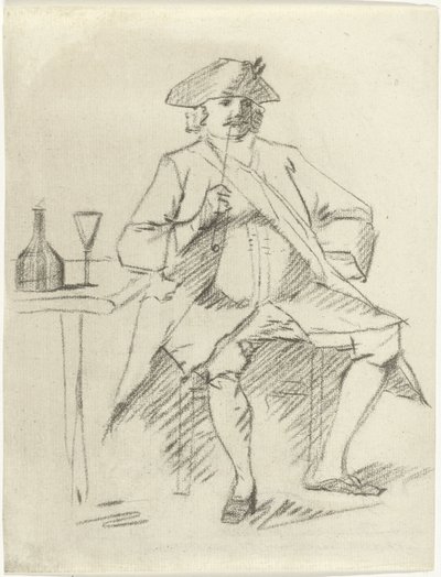 Mann med pipe sitter ved et bord av Cornelis van Noorde