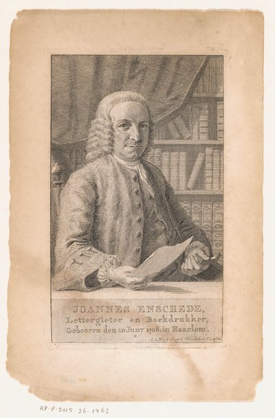 Portrett av Johannes Enschedé Joannes Enschede, typegrunnlegger og boktrykker (tittel på objekt) av Cornelis van Noorde