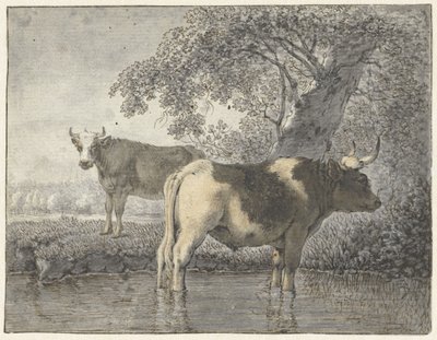 To kyr under et tre ved vannet av Cornelis van Noorde