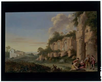 Cardsharps i et landskap av Cornelis van Poelenburgh or Poelenburch